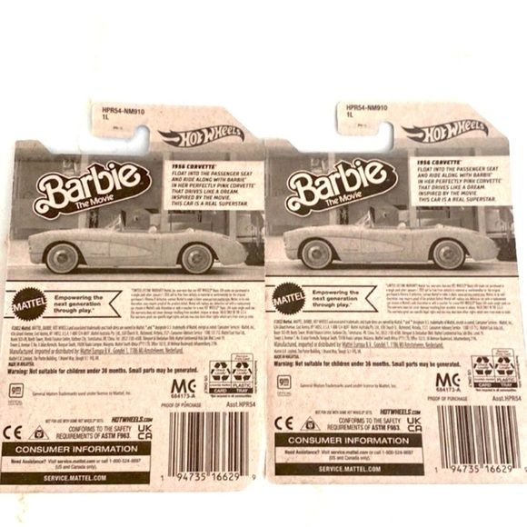Barbie The Movie Hot Wheels 1956 Corvette 1:64 Scale Die Cast Cars New Set of 2 - Picture 2 of 4